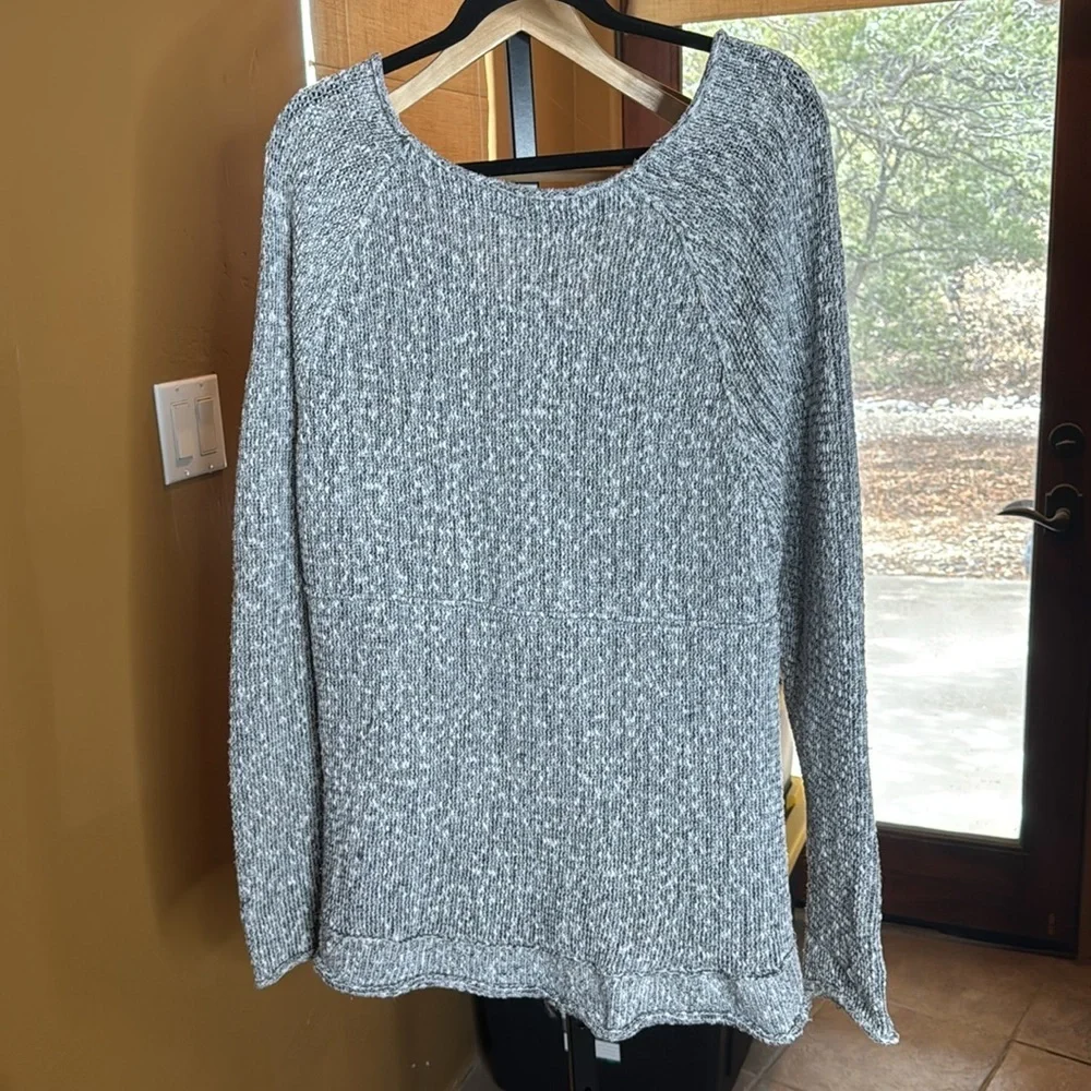 Free People Bright Lights Marled Knit Sweater XL Blue White Slouchy Oversized